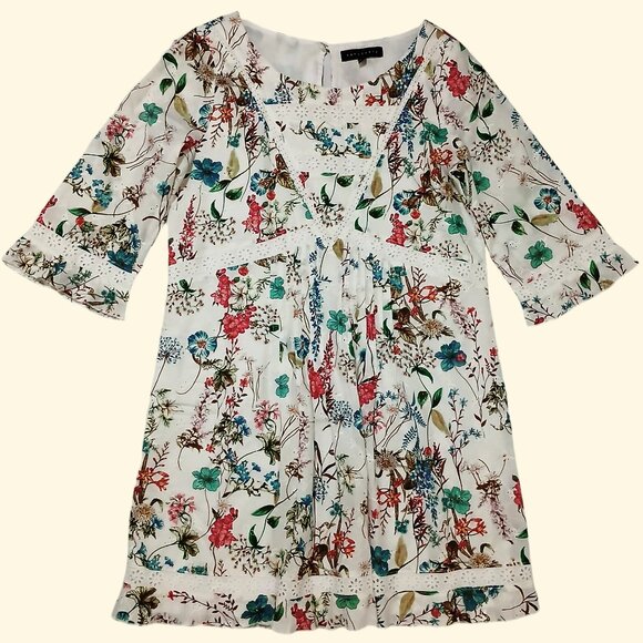 Anthropologie Sanctuary Ellie White Floral Print Lined Eyelet Causal Dress Sz S - Picture 9 of 10